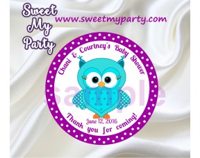 Turquoise Purple Owl Baby Shower stickers,Purple Turquoise Owl Baby Shower thank you tags,(002)